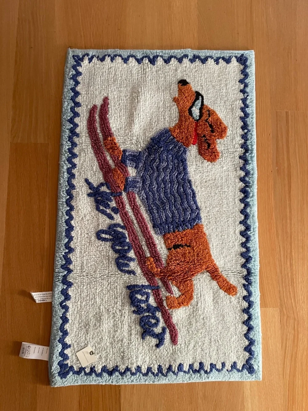 Anthropologie Ski You Later Tufted Bath Mat *BLUE DOG nwt
